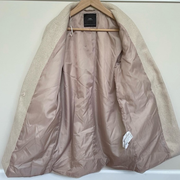 Zara Cream Open-Front Wool Blend Coat - Picture 3 of 7